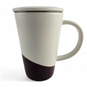 David's Tea Ceramic Mug Infuser & Topper Two Tone Ivory Dark Plum Dipped